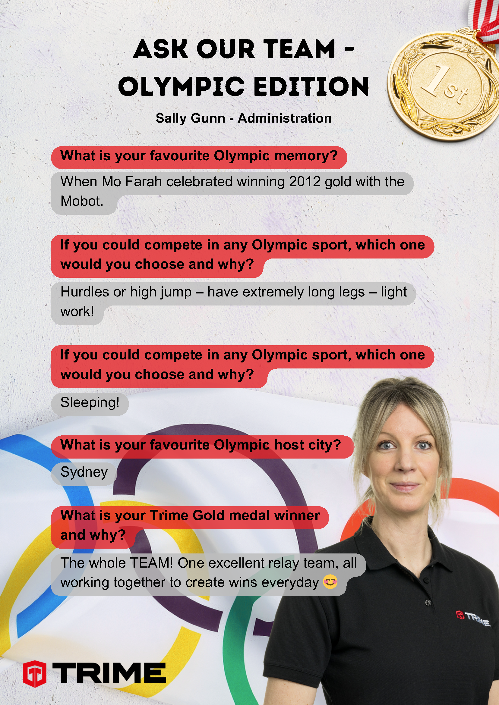 Meet the Team - Olympic Edition, Sally Gunn - Administration